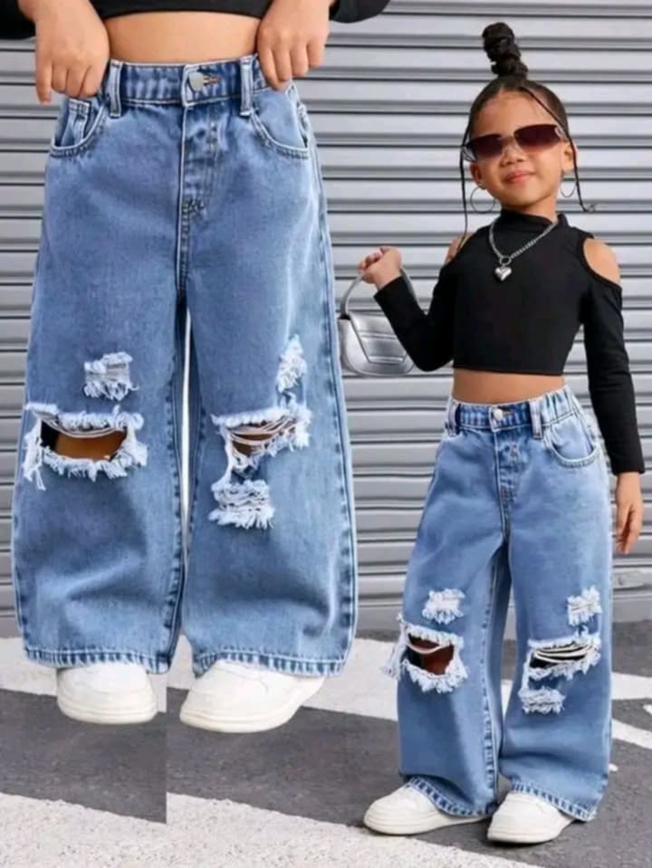 Jeans Larges Déchiré Bleu